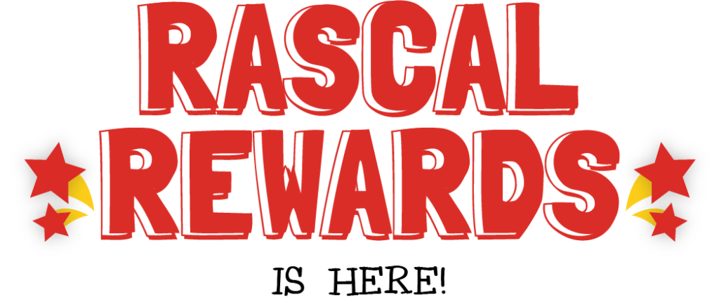 Graphic that reads "Rascal Rewards is here!"